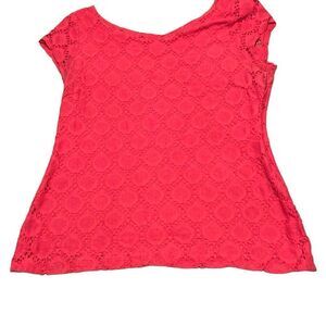Banana Republic Women's Pink Crochet Eyelet Argyle Cap Sleeve Bouse Top Small